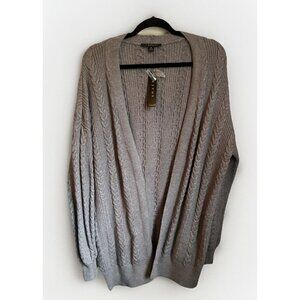Cyrus Open Front Cable Knit Cardigan Chunky Oversized Duster Gray Knit M, NWT